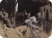 Tom roberts First sketch for Shearing the Rams painting